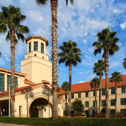 An outside aerial of AdventHealth Celebration